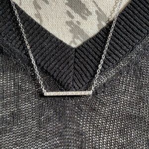 Sterling Silver Genuine Pave Bar Necklace, 20”